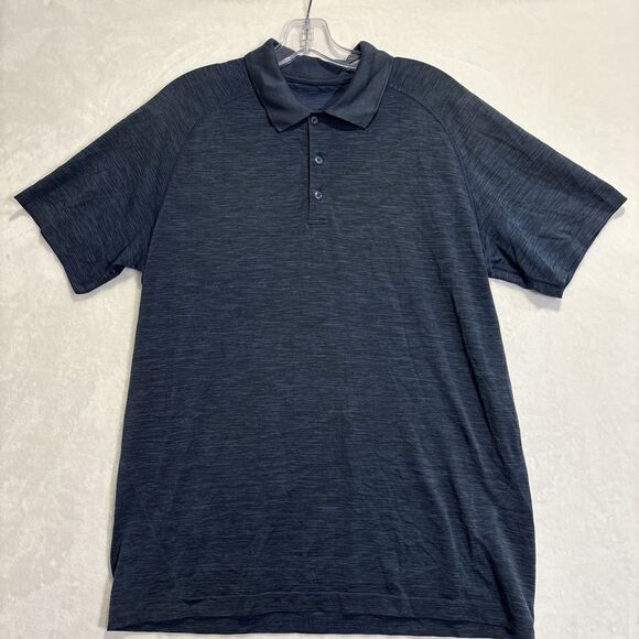 Lululemon Metal Vent Tech Polo Shirt Mens Large Blue Breathable Stretch Golf Gym - Picture 1 of 16